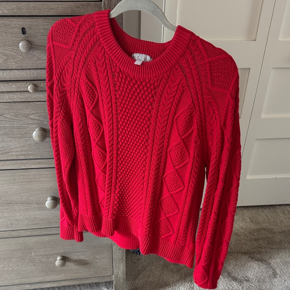 J.Crew Red Cable Knit Crewneck Sweater Size S